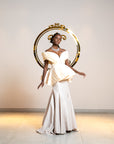 Lavender Royal High-Neck Gown with Pleated Wrap Detail