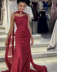 Draped Evening Gown with Royal Cape