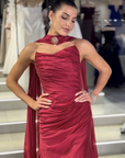 Draped Evening Gown with Royal Cape