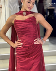 Draped Evening Gown with Royal Cape
