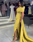 Aura Asymmetrical Draped Gown with Dramatic Side Train