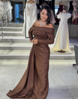 Sienna Royal Off-the-Shoulder Long Sleeve Gown