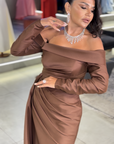 Sienna Royal Off-the-Shoulder Long Sleeve Gown