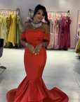 Ruby Mermaid Gown with Off-the-Shoulder Draping