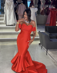 Ruby Mermaid Gown with Off-the-Shoulder Draping