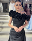 Onyx Jewel-Neck Halter Gown with Open Back