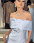 Steel One-Shoulder Gown with Sculptural Draping