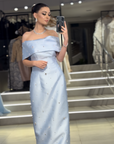Steel One-Shoulder Gown with Sculptural Draping