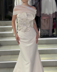 Venus Long-Sleeve Wrapped Gown with Pleated Detail