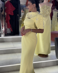 Aurora High-Neck Long Sleeve Gown with Sculpted Draping