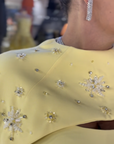 Aurora High-Neck Long Sleeve Gown with Sculpted Draping