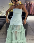 Emerald High-Neck Gown with Front Ruched Draping