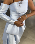 Lilith Black Gown with Puff Sleeves and High Slit