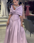 Sapphire High-Neck Gown with Side Drape and Sash Detail