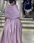 Sapphire High-Neck Gown with Side Drape and Sash Detail