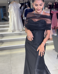 Emerald Prestige High-Neck Gown with Pleated Wrap Bodice