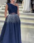 Burgundy Royal High-Neck Gown with Pleated Wrap Detail