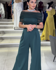 Espresso High-Neck Gown with Royal Wrap Pleats