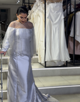 Pearl Beige High-Neck Gown with Royal Wrap Pleats