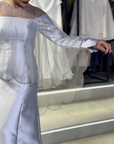 Pearl Beige High-Neck Gown with Royal Wrap Pleats