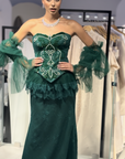 Ivory Royal High-Neck Gown with Pleated Wrap Detail