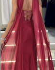 Draped Evening Gown with Royal Cape
