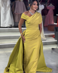 Aura Asymmetrical Draped Gown with Dramatic Side Train