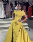 Aura Asymmetrical Draped Gown with Dramatic Side Train
