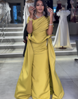 Aura Asymmetrical Draped Gown with Dramatic Side Train