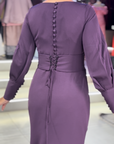Viola Classic V-Neck Gown with Billowy Sleeves
