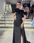 Onyx Jewel-Neck Halter Gown with Open Back