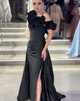 Onyx Jewel-Neck Halter Gown with Open Back