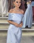 Steel One-Shoulder Gown with Sculptural Draping