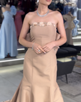Azure Royal Gown with Draped Sleeves and Cape