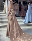 Azure Royal Gown with Draped Sleeves and Cape