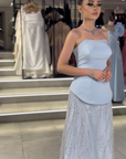 Emerald V-Neck Wrapped Gown with Pleated Bodice