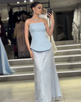 Emerald V-Neck Wrapped Gown with Pleated Bodice