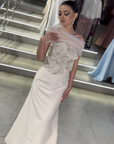 Venus Long-Sleeve Wrapped Gown with Pleated Detail