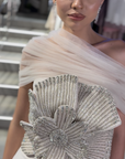 Venus Long-Sleeve Wrapped Gown with Pleated Detail