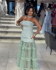 Emerald High-Neck Gown with Front Ruched Draping