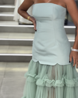 Emerald High-Neck Gown with Front Ruched Draping
