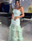 Emerald High-Neck Gown with Front Ruched Draping