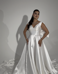 Ocean High-Neck Gown with Side Draped Accents