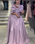 Sapphire High-Neck Gown with Side Drape and Sash Detail