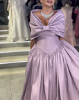 Sapphire High-Neck Gown with Side Drape and Sash Detail