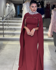 Opal High-Neck Gown with Side Drape and Sash Detail