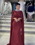 Opal High-Neck Gown with Side Drape and Sash Detail