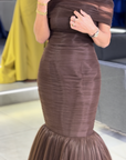 Royal Sapphire High-Neck Gown with Pleated Wrap Detail