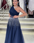 Burgundy Royal High-Neck Gown with Pleated Wrap Detail