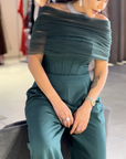 Espresso High-Neck Gown with Royal Wrap Pleats